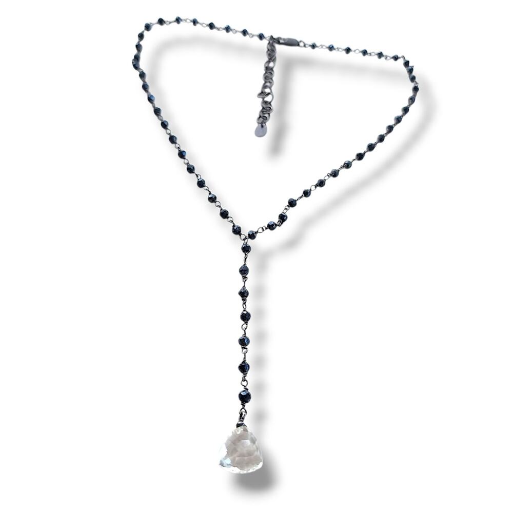 Deb Guyot 925 Silver Herkimer “Diamond “ Black Stone Y-drop Chain Necklace Y2K